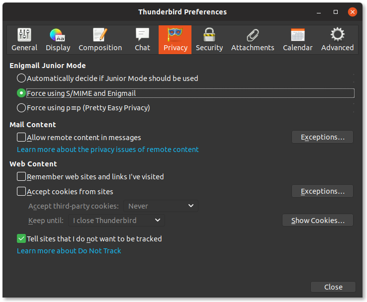 Disable pEp Junior Mode in Thunderbird